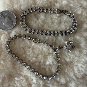 2 vintage rhinestone bracelets, one double row and other single with dangle